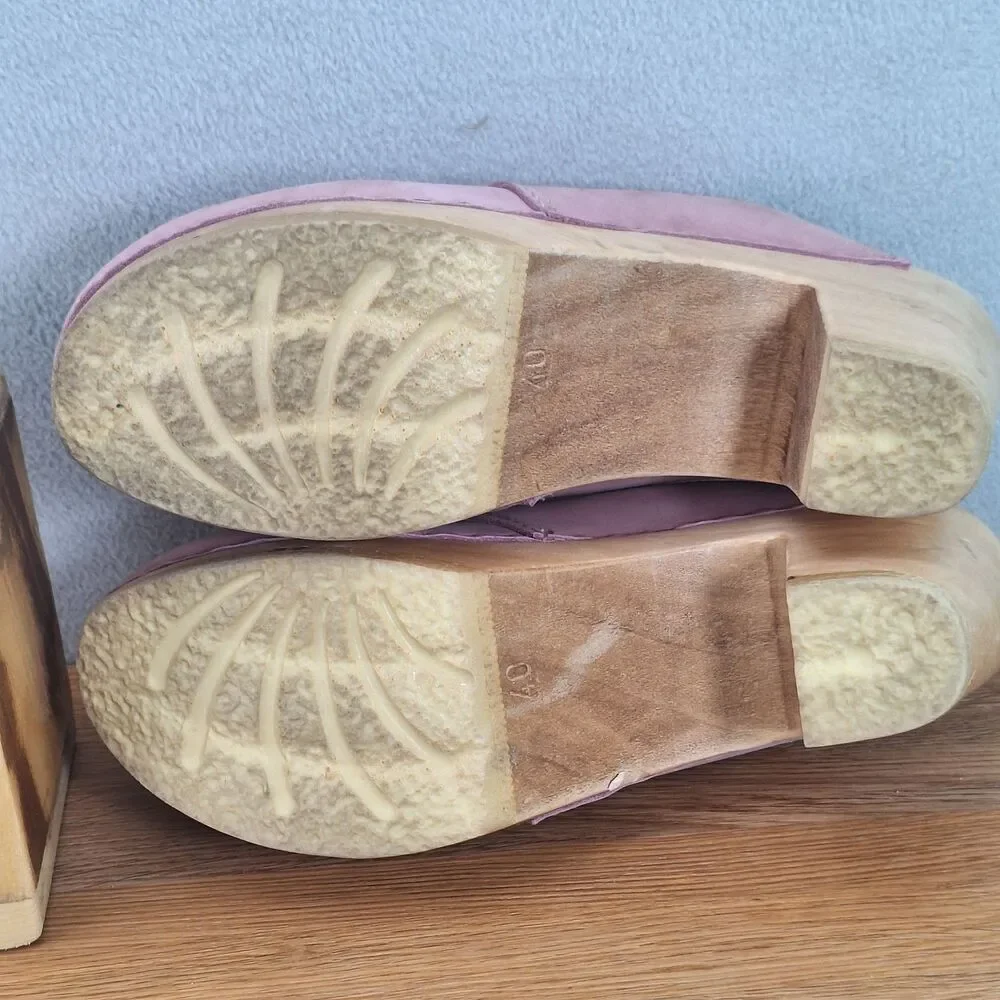 Sven Women's US 9.5-10 EU 40 Lace-Up Clogs Tan Pink Circle Punch Leather Sweden - Picture 6 of 11